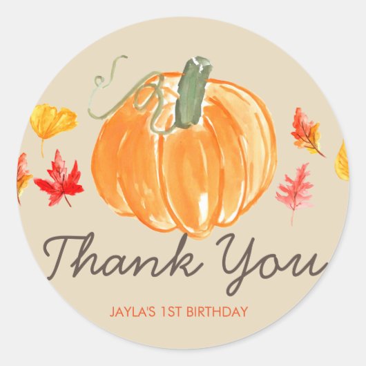 Herfst herfst pompoen verjaardag dank u sticker (Voorkant)