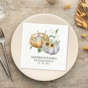 Herfst Herfst Pompoen Zonnebloem en Katoen Bloemen Servet