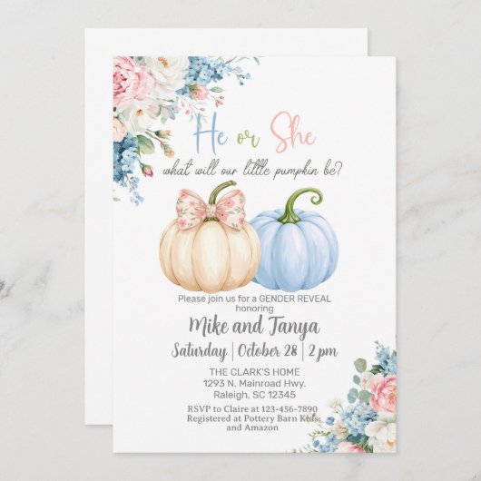 Herfst Herfst pompoenen onthullen genderuitnodigin Kaart (Voorkant / Achterkant)