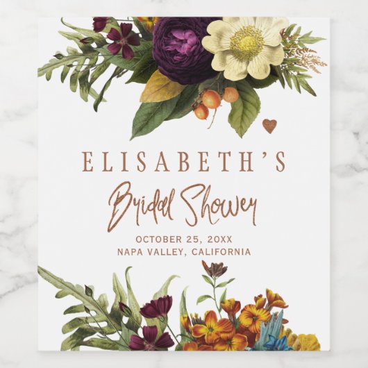 Herfst herfst roestig bloemenkoper vrijgezellenfee wijn etiket (Enkel label)