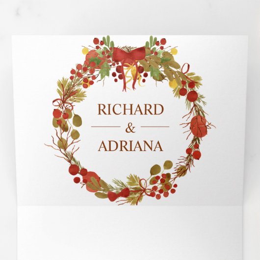 Herfst herfst rustiek land bladeren krans bruiloft drieluik uitnodiging (Binnenzijde eerst)