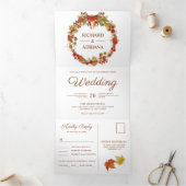 Herfst herfst rustiek land bladeren krans bruiloft drieluik uitnodiging (Binnen)