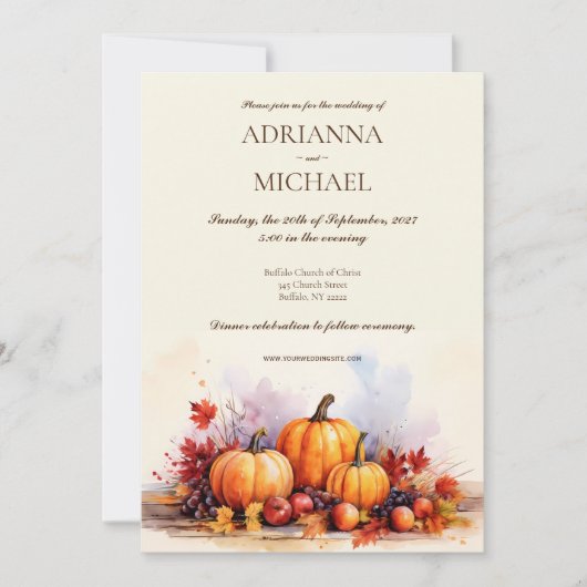 Herfst herfst rustieke pompoen bruiloft uitnodigin kaart (Voorkant)