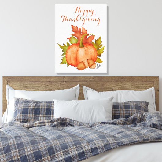 Herfst Herfst Rustieke Pompoen Happy Thanksgiving Canvas Afdruk (Insitu (Slaapkamer))