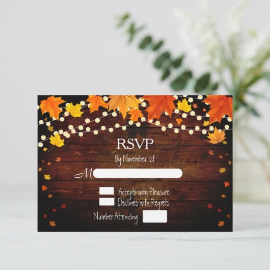Herfst Herfst Rustieke String Lights & Leaves RSVP (Staand voorkant)