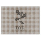 Herfst Herfst Taupe Plaid Modern gebladerte Monogr Snijplank (Voorkant)