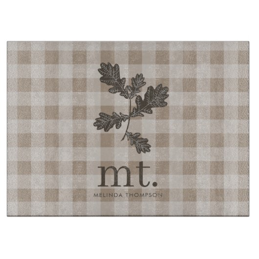 Herfst Herfst Taupe Plaid Modern gebladerte Monogr Snijplank (Voorkant)