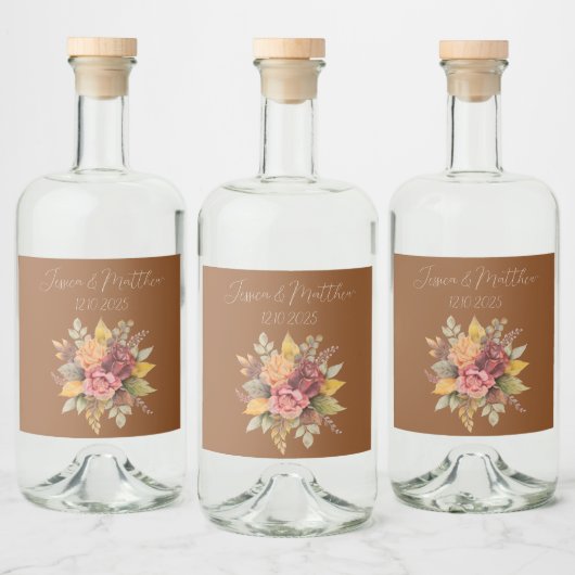 Herfst Herfst Terracotta rustieke Waterverf bruilo Likeurfles Etiket (Flessen)