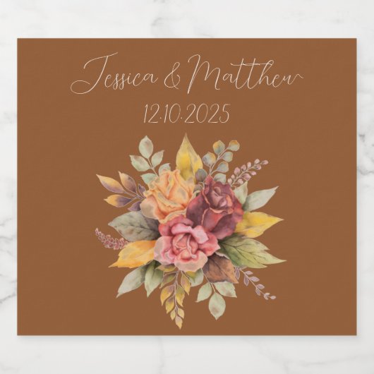 Herfst Herfst Terracotta rustieke Waterverf bruilo Likeurfles Etiket (Enkel label)