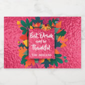 Herfst Herfst Thanksgiving Bladeren op Hot Pink Mi Sparkling Wijnetiket (Enkel label)