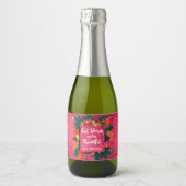 Herfst Herfst Thanksgiving Bladeren op Hot Pink Mi Sparkling Wijnetiket (Voorkant)