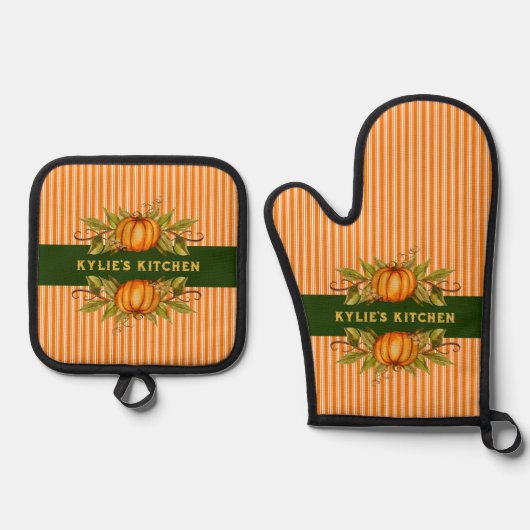 Herfst herfst Thanksgiving pompoenen Sinaasappel g Ovenwant & Pannenlap Set (Voorkant)