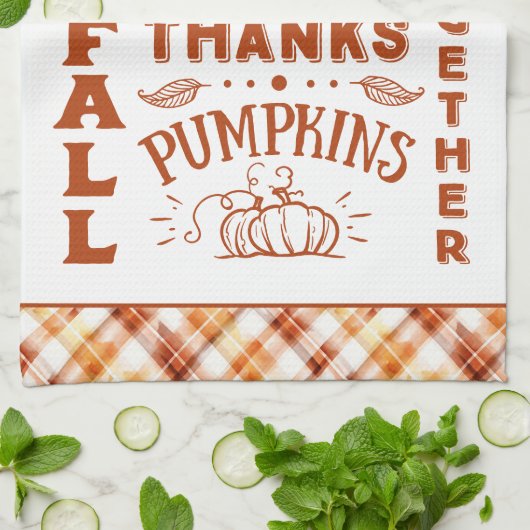 Herfst herfst Waterverf Sinaasappel geruite collag Theedoek (Gevouwen)