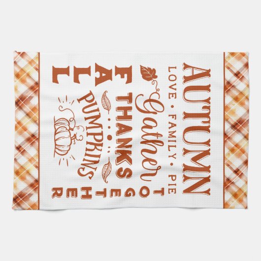 Herfst herfst Waterverf Sinaasappel geruite collag Theedoek (Horizontaal)