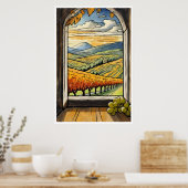 Herfst / Herfst Wijngaard uitzicht van een Window  Poster (Keuken)