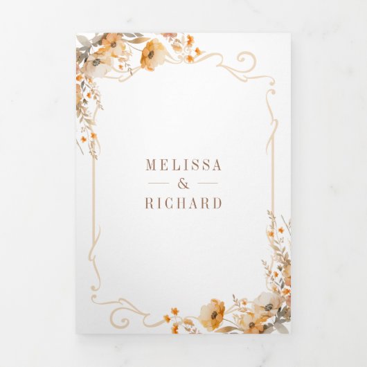 Herfst Herfst Wildflower Crest QR Code Huwelijk Drieluik Uitnodiging (Cover)