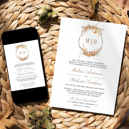 Herfst Herfst Wildflower Crest QR Code Huwelijk Kaart