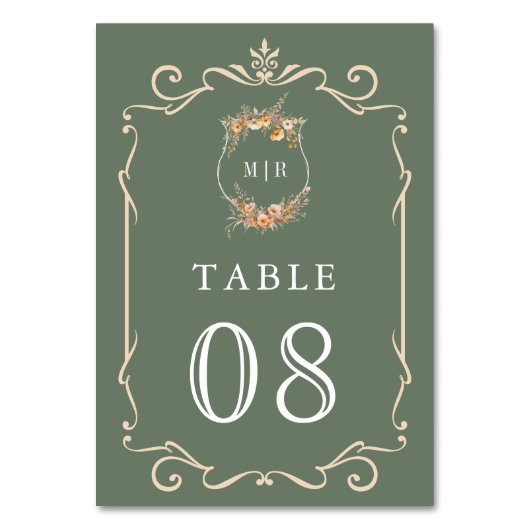 Herfst Herfst Wildflower Crest Sage Green Wedding Kaart (Achterkant)