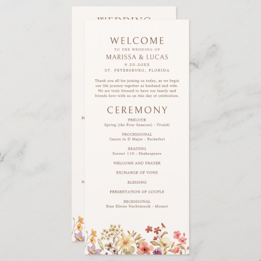 Herfst Herfst Wildflowers Trouwprogramma (Voorkant / Achterkant)