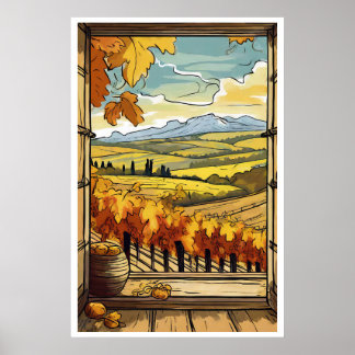 Herfst / Herfst Window Uitzicht van Vineyard Poste Poster