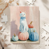 Herfst Herfst Witte Kat met Pompoenen Legpuzzel