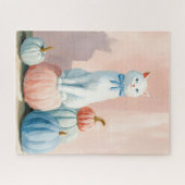 Herfst Herfst Witte Kat met Pompoenen Legpuzzel (Horizontaal)
