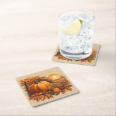 Herfst Herfst Zonsondergang Scene met Pompoen Vierkante Kartonnen Onderzetter (Insitu)