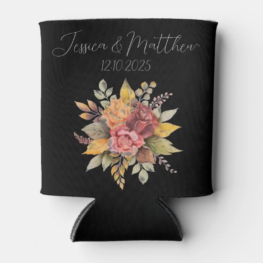 Herfst Herfst Zwart Rustieke Waterverf Bruiloft Blikjeskoeler (Voorkant)