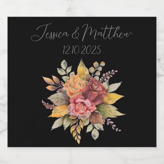 Herfst Herfst Zwart Rustieke Waterverf Bruiloft Likeurfles Etiket (Enkel label)