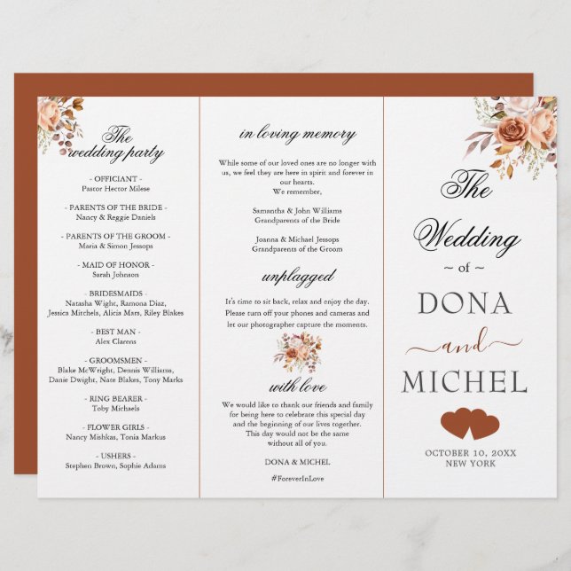 Herfst herfstbladeren Boho huwelijksprogramma (Voorkant / Achterkant)