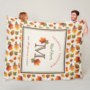 Herfst/Herfstbladeren Familie Monogram Thanksgivin Fleece Deken
