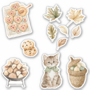 Herfst Herfstbladeren Kat Chocolate Chip Koekjes Sticker