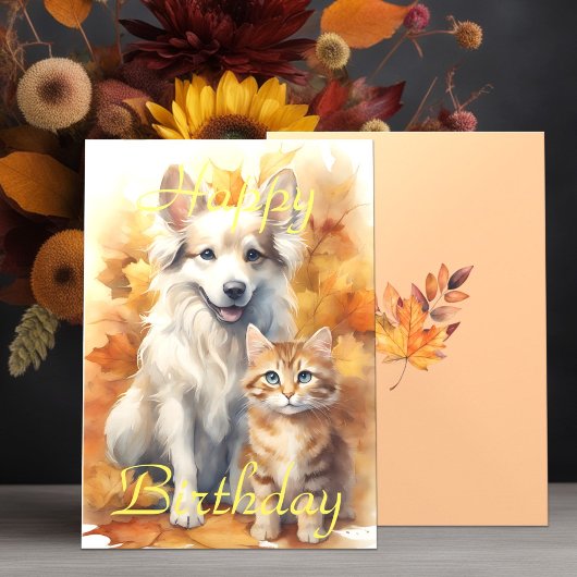 Herfst herfstbladeren White Collie Dog & Tabby Kit Kaart