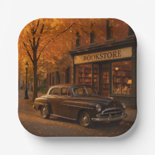 Herfst/Herfstboekwinkel & auto Papieren Bordje