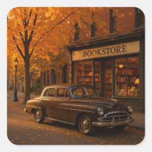 Herfst/Herfstboekwinkel & auto Vierkante Sticker