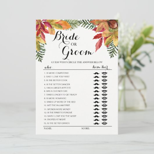 Herfst herfstloof Bruid of Bruidegom spel bewerkba Kaart (Staand voorkant)