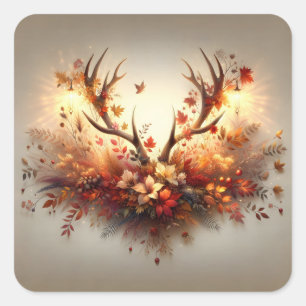 Herfst Herten Gewei Boeket Vierkante Sticker