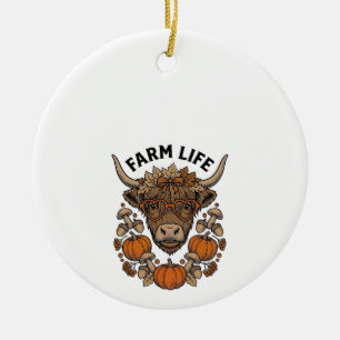 Herfst Highland Koe Met Hart Bril Keramisch Ornament