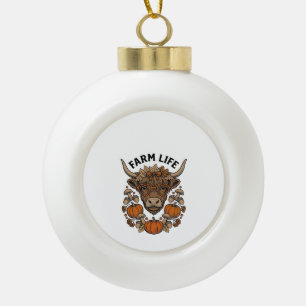 Herfst Highland Koe Met Hart Bril Keramische Bal Ornament