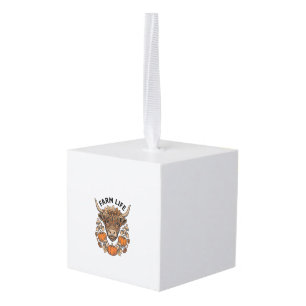 Herfst Highland Koe Met Hart Bril Kubus Ornament