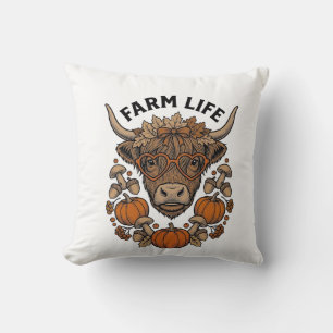 Herfst Highland Koe Met Hart Bril Kussen