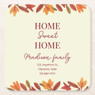 Herfst Home Sweet Home open huis Huisverwarming Vierkante Kartonnen Onderzetter