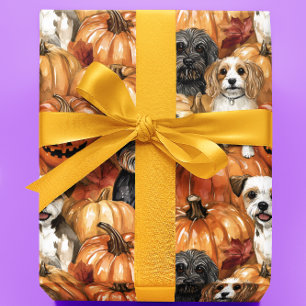 Herfst Honden in een Pompoenveld Halloween Cadeaupapier