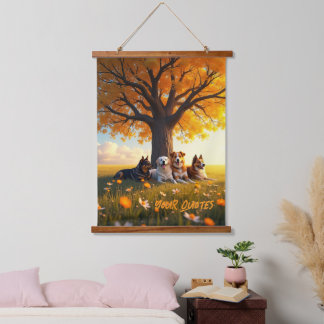 Herfst Honden Rustend Onder Grote Boom Hangend Wandkleed