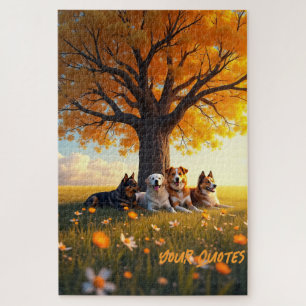 Herfst Honden Rustend Onder Grote Boom Legpuzzel