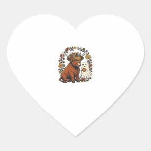 Herfst Hoogland Koe Geest Vintage Gravure Shirt Hart Sticker
