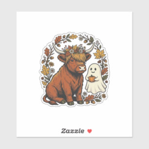 Herfst Hoogland Koe Geest Vintage Gravure Shirt Sticker