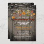 Herfst Housewarming Party Rustic Wood String Light Kaart (Voorkant / Achterkant)