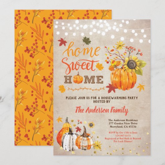 Herfst huisopwarmingspartij rustige pompoen kaart (Voorkant / Achterkant)