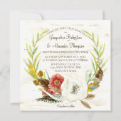 Herfst Huwelijkskrans Boho Feather Berk Bark Squar Kaart (Voorkant)